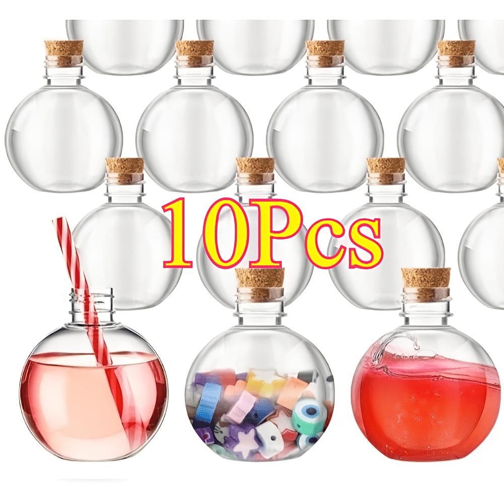10 Pack 6oz Spherical Plastic Potion Bottles With Cork Stoppers & Funnels - Retro -like Ball Sand Art Bottles For Diy Crafts, Wedding Favors, Party Decorations, Wedding & Gift Fillers ( Wood-look