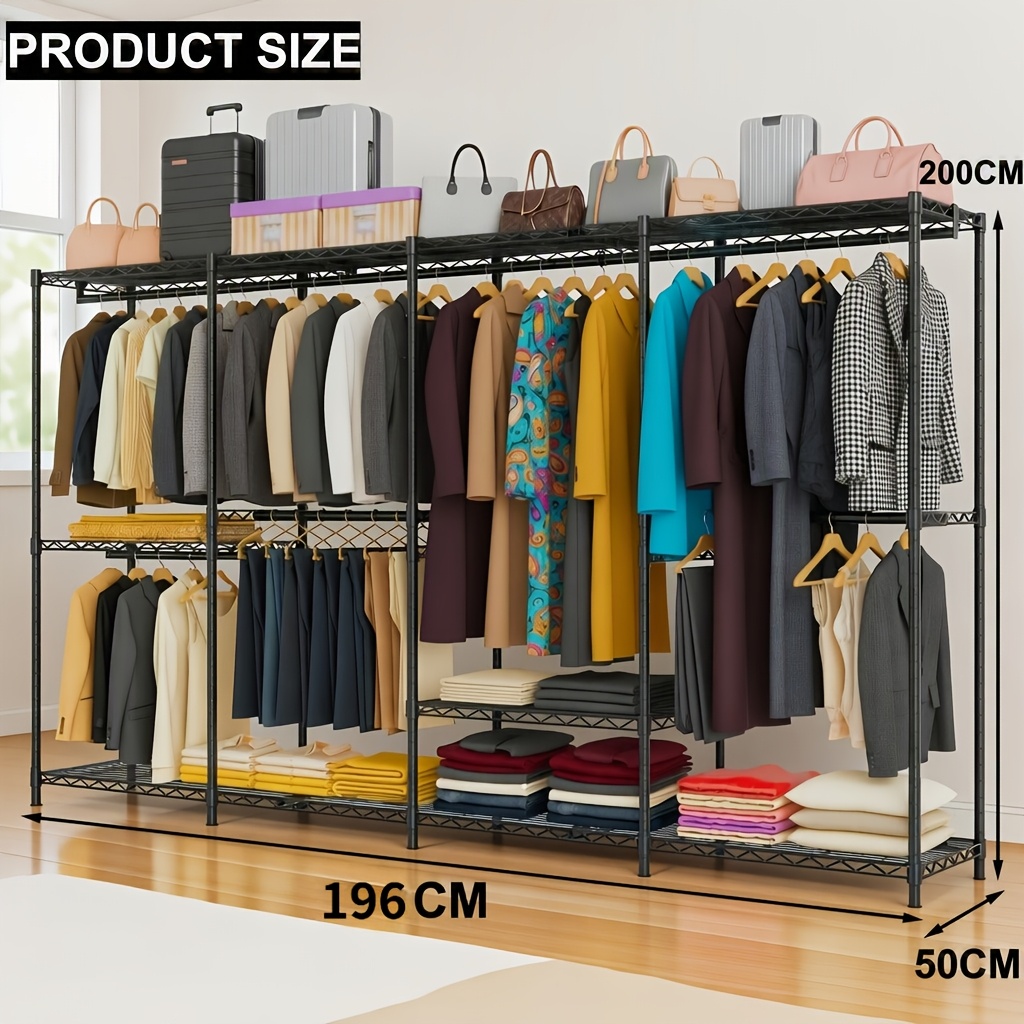TEMU Roestvrij Koolstofstalen Heavy Duty Kledingrek, Metalen Kledingrek Organizer, Vrijstaande Verstelbare Kledingkast met 11 Planken, 1100LBS Max.