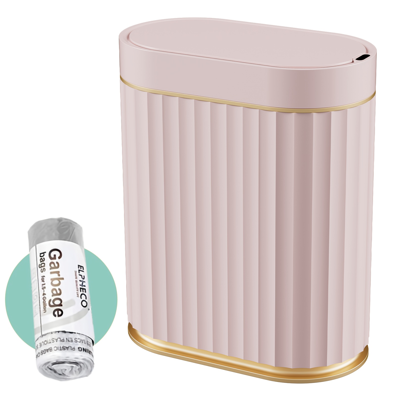 Pink Bathroom Motion Sensor Trash Can 2 Gallon Automatic Trash Can, 9 Liter Slim Plastic Smart Trash Can with Lid And Trash Bag for Bedroom, Den, Bathroom, Kitchen