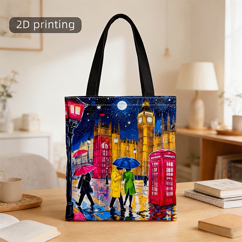 TEMU Crossbody And Handbag For Men And Women, Oil Painting Style Rainy Night Scene Print Unisex Tote Crossbody Bag