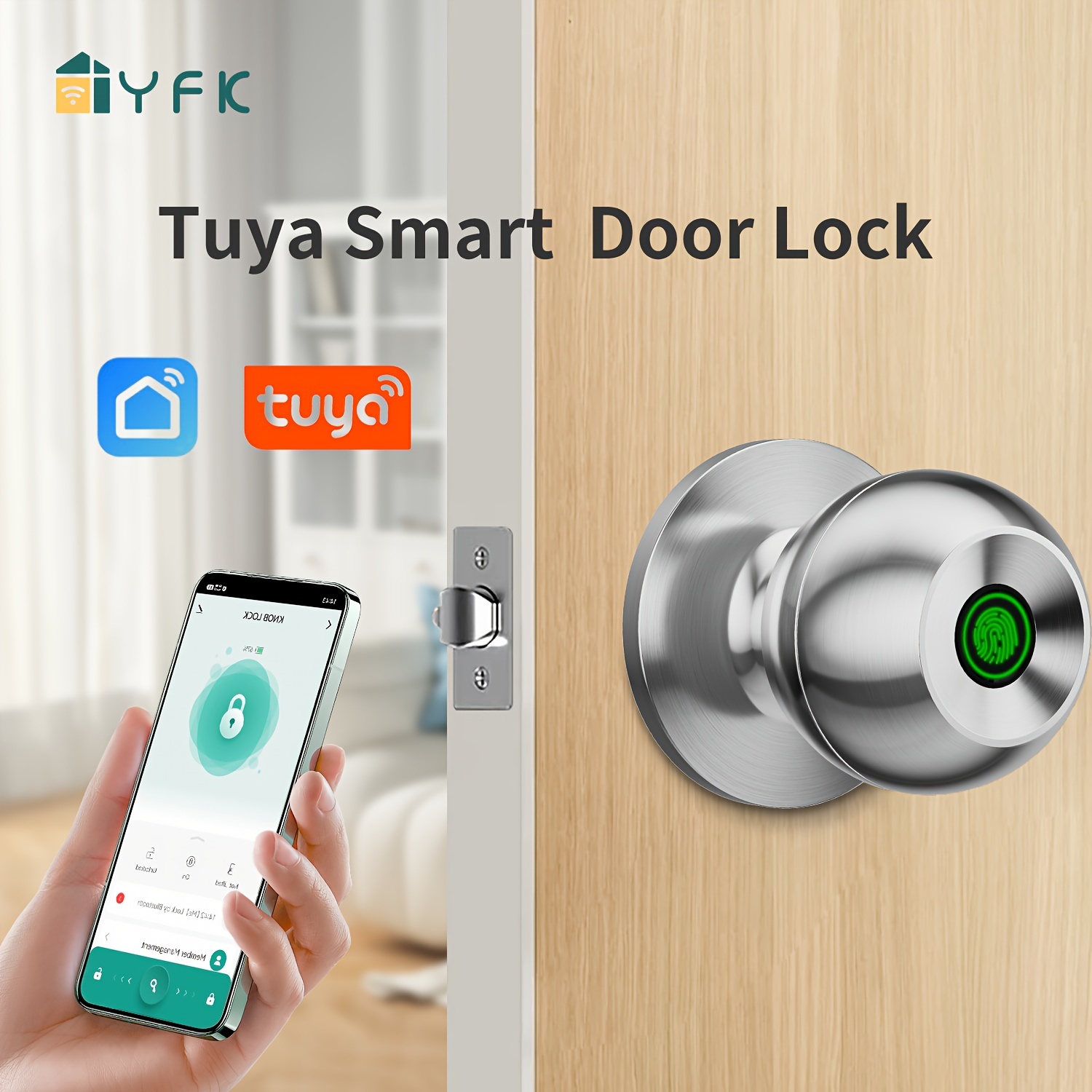 

1pc Smart Door Lock, Aluminum Alloy, Usb Charging, , Wireless , Non-waterproof, Rechargeable 400mah Battery, Lock Body, For Room, Garage, Office, Apartment, , Ball Door Lock, Remote Control, Door Knob