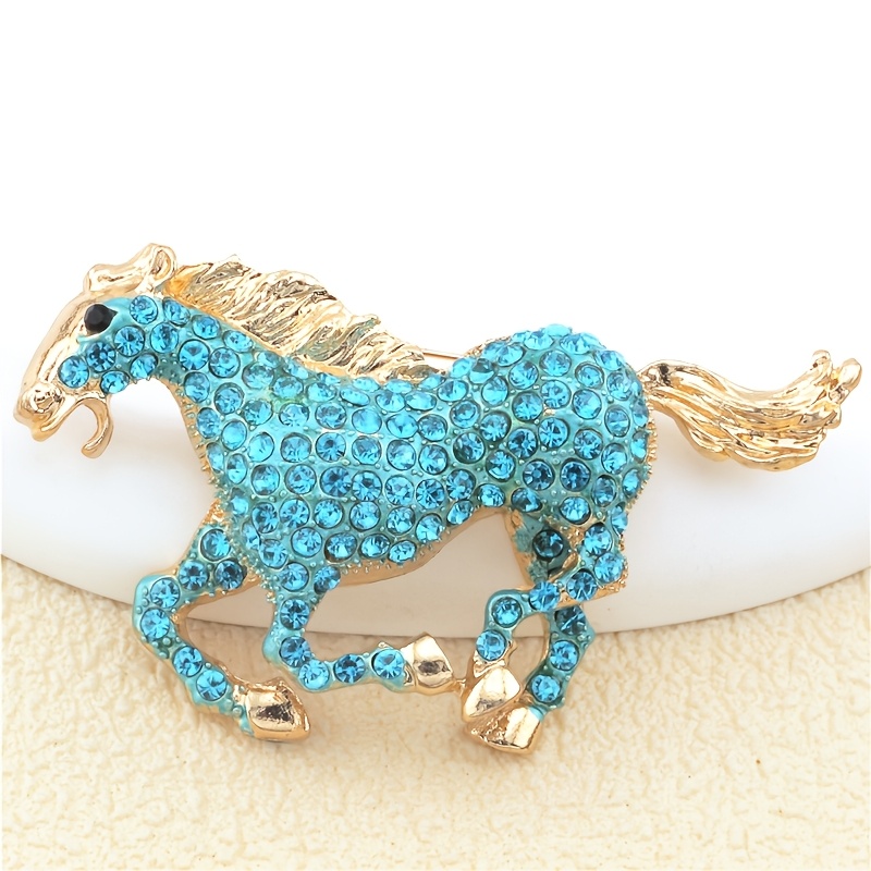 Pretty Horse Hair Brooch Pin With Clear Rhinestones - Gold Tone Alloy Animal Jewelry