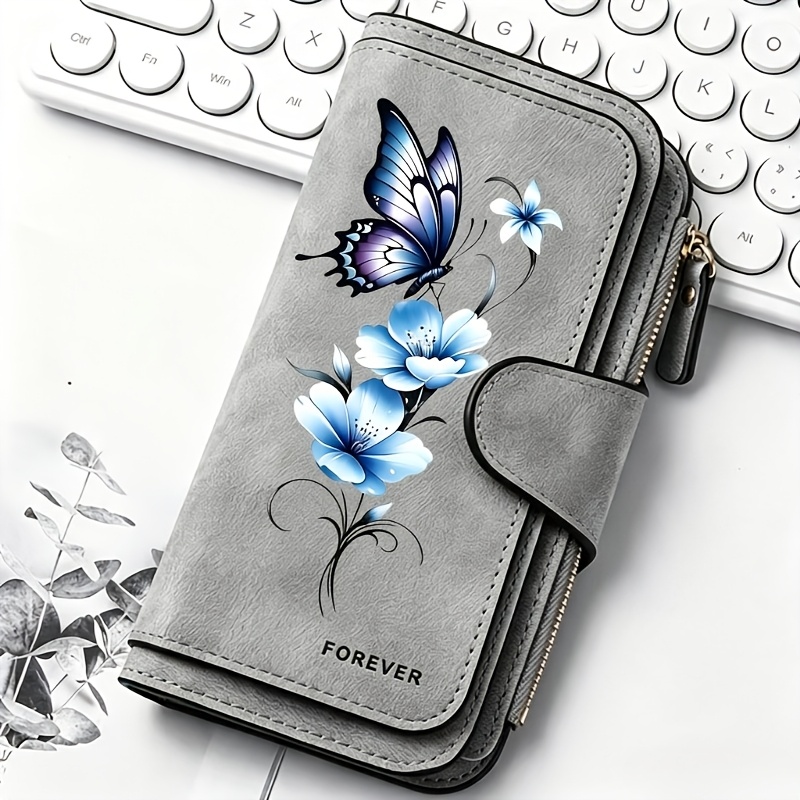 TEMU Women' Long Wallet With Floral Print & Snap Button/zipper Closure - Multi-card Holder Suitable For Cash, Credit Cards, Travel Purse, Elegant
