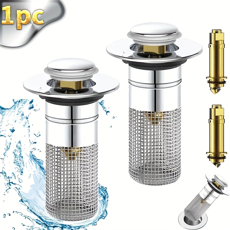 

1pc Stainless Steel Pop-up Bathroom Sink Drain Plug With Hair And Mesh Filter, Fits 1.1-1.29 Inch Pipes, Non-food Contact