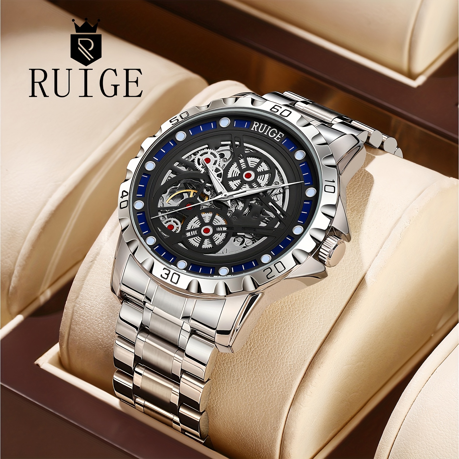 Image of The Ruige Women's Business Automatic Mechanical Watch Features A Luxurious Hollow Mechanical Display In A , Making It A Stylish And Elegant Sports Birthday Gift Watch.