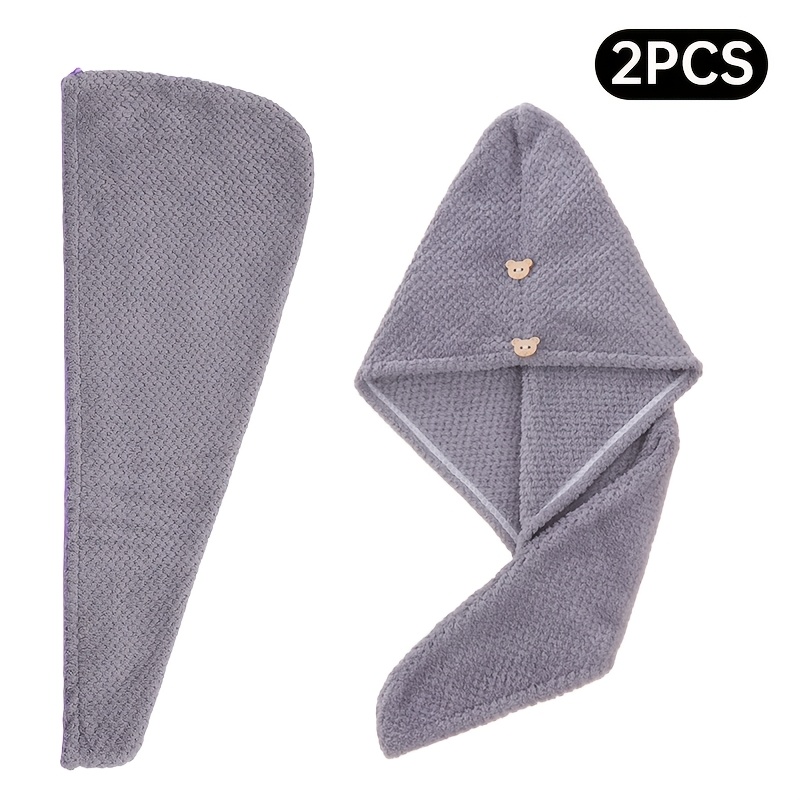 Image of 2pcs Fiber Hair Towels, 300gsm Soft Hair Drying Caps, Easy Solid Color Hair Towels For Bathroom, Super Absorbent Hair Wrapping Towels For Curling, Hair Headscarves For Wet Hair, Bathroom Additions