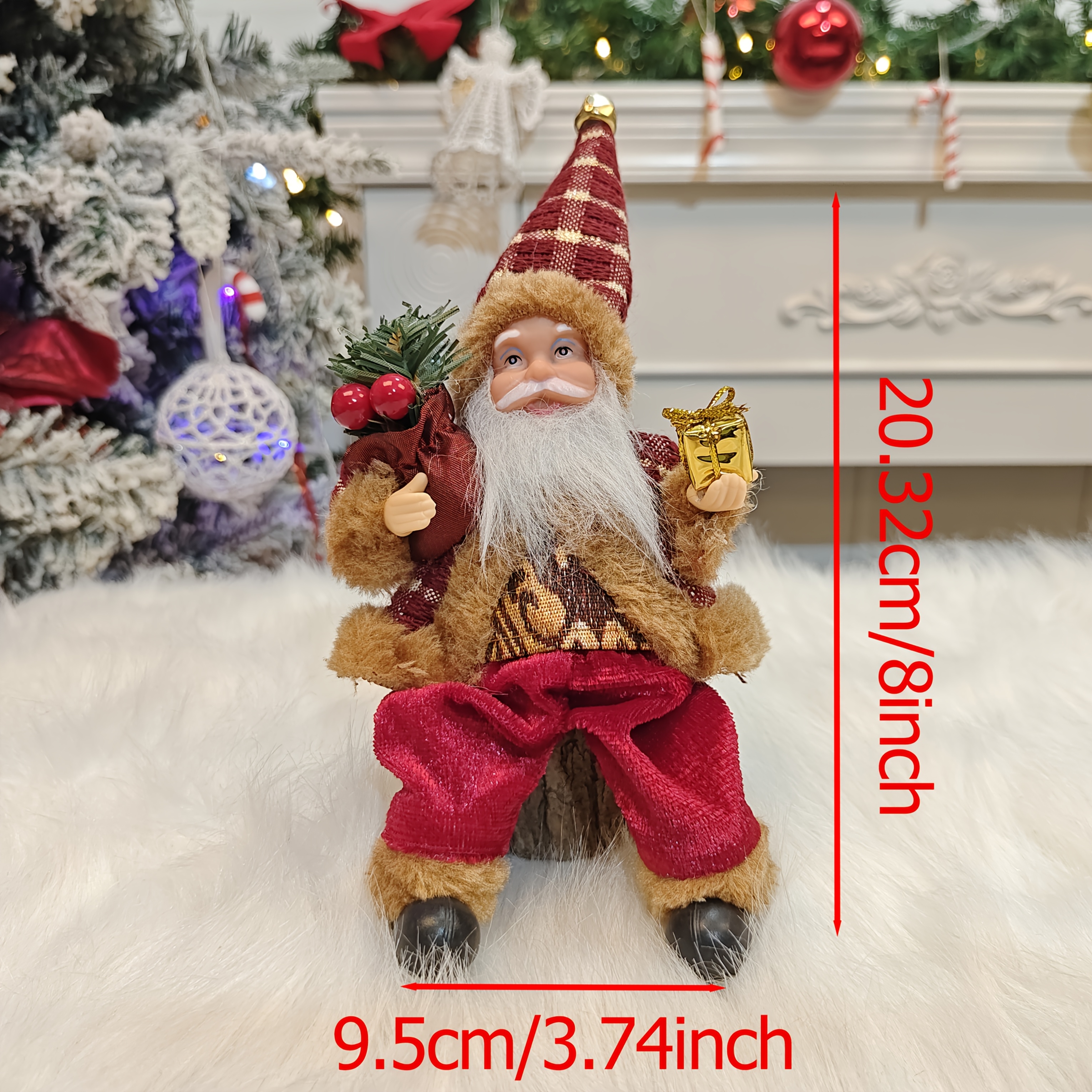 Image of 20cm 8-inch Sitting Posture Santa Claus Collectible Figurines Christmas Decoration Ornaments New Year Gift Hotel Decoration Christmas Tree Pendant