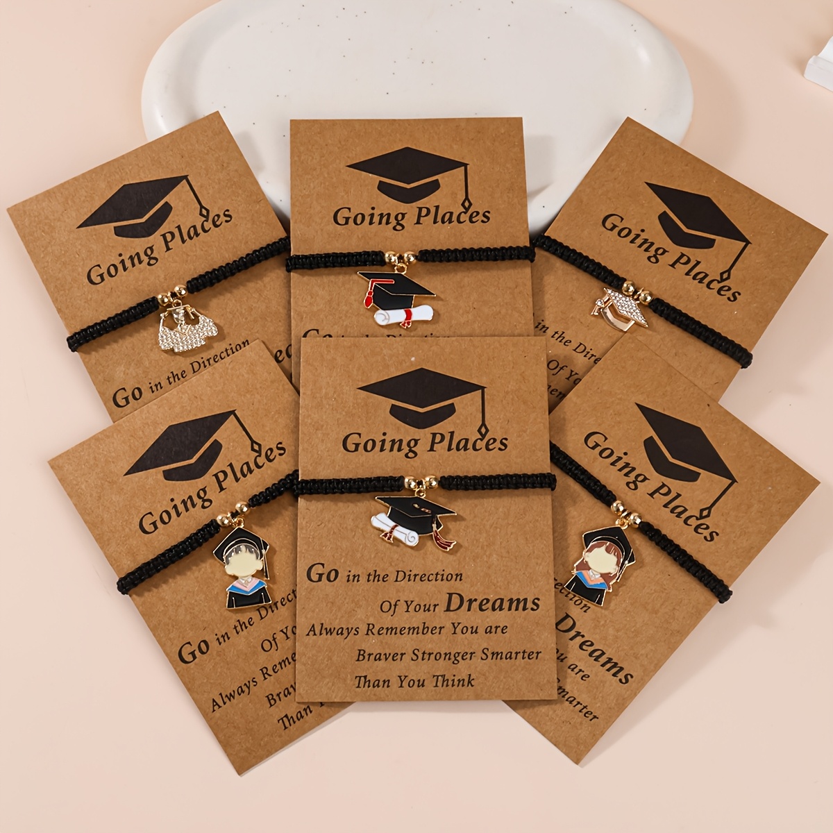 TEMU 6 Creative Vintage Alloy Enamel Rhinestone-studded Graduation Braided Bracelets, Graduation Season Gift Suitable For Men And Women