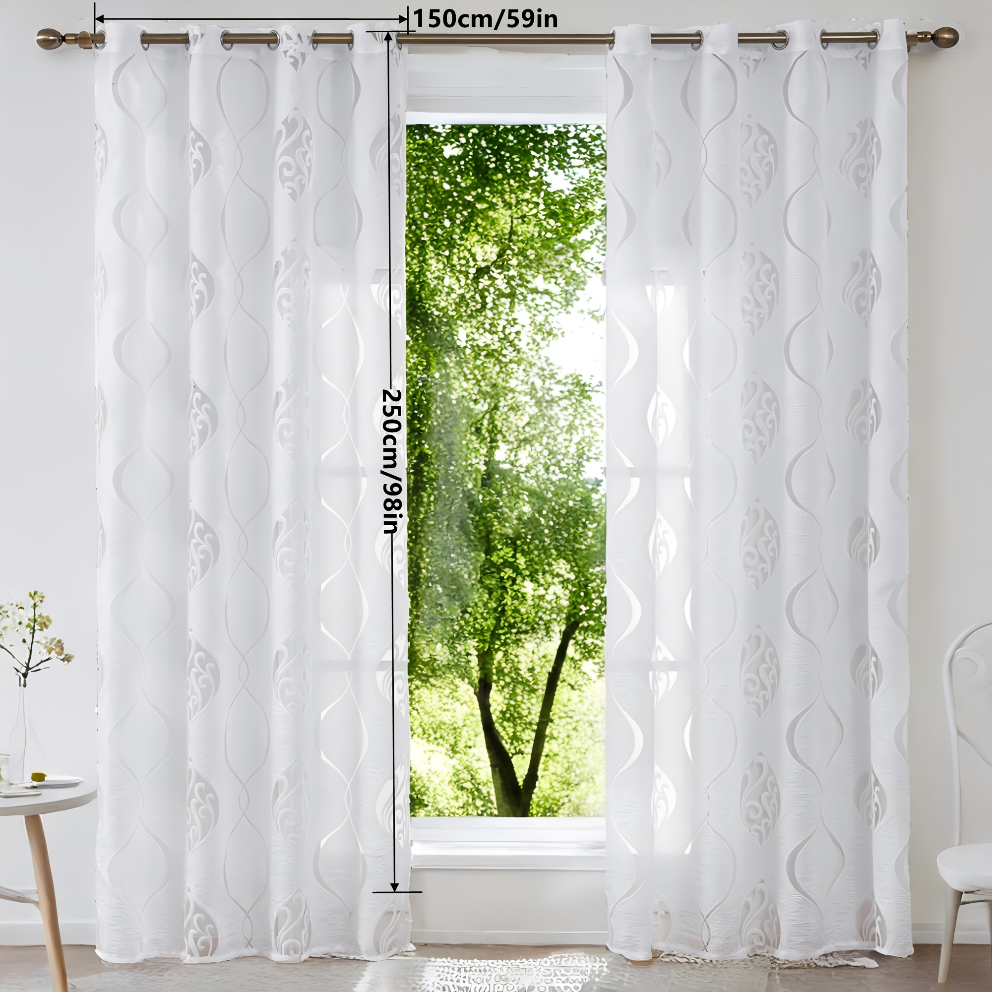 2pcs Linear Flower White Hollow Cutting Flower Living Room Bedroom Study Balcony Decoration Multi Specification Transparent Curtain Yarn