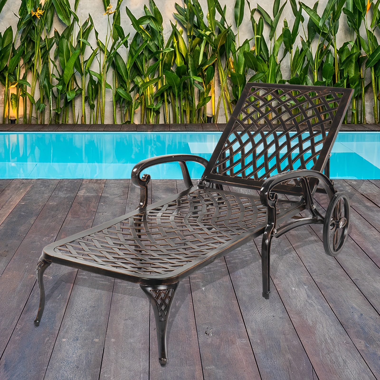 75.98*25.39*36.61inch Backrest Adjustable Courtyard Cast Aluminum Lying Bed Bench Bronze