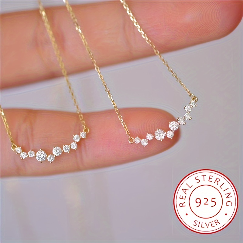 

1pc Elegant 925 Sterling Silver Necklace, Synthetic Zirconia, Simple Clavicle Chain Pendant, Birthstone, Silver Plated, Valentine's Day Gift, Jewelry