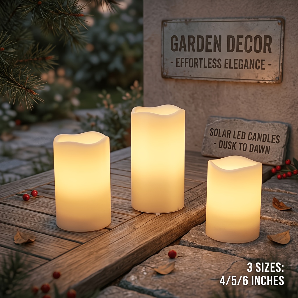 TEMU 3-pack Solar-powered Rechargeable Candle Lights, , Automatic Light Sensor, For Outdoor Courtyard Weddings, Birthdays, Father's Day, And