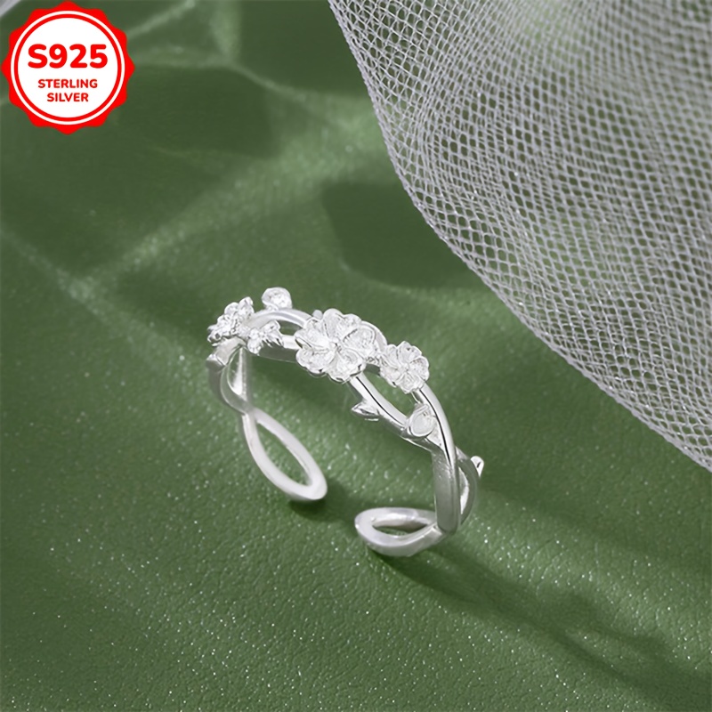Women's 925 Sterling Silver Double Layer Flower Ring
