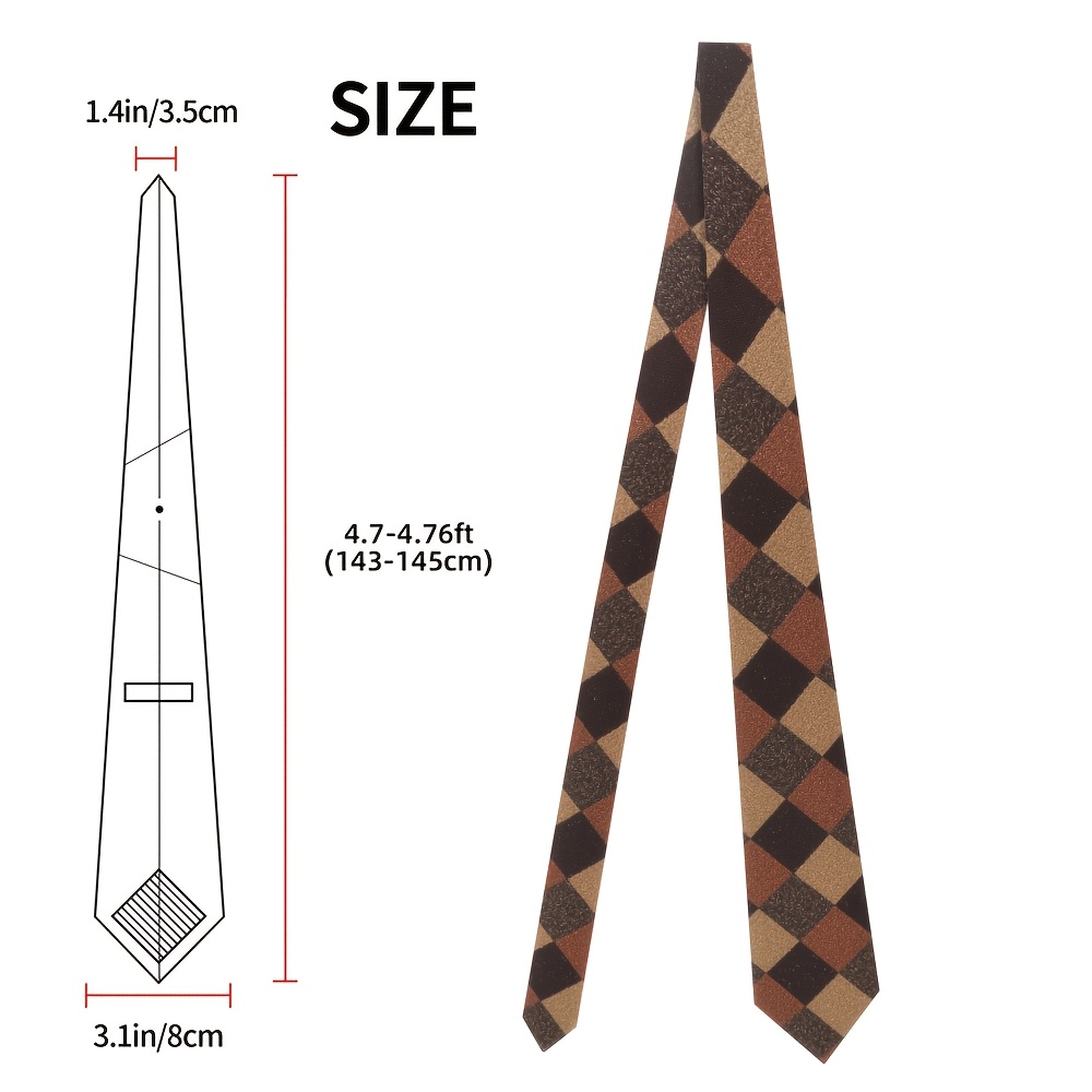 TEMU 1pc Brown Diamond Shapes Print Men's Tie | Soft And Stylish, Ideal For Casual , Prom, And , Smooth Texture