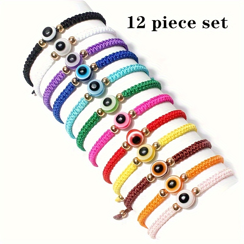 

12 Pieces/set Of New Devil's Eye Lucky Bracelet Hand Woven For Both Men And Women, Simple And Adjustable Couple Bracelet