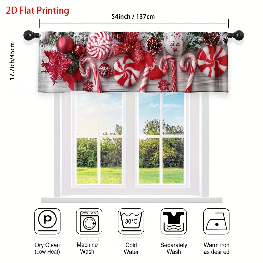 TEMU Rideau à Canne de Bonbon 2D Plat, 1 Pièce - Valance Semi-Fenêtre avec Poche à Tringle, Tissu Lavable en Machine (Twill de Printemps/Tissu Plat)