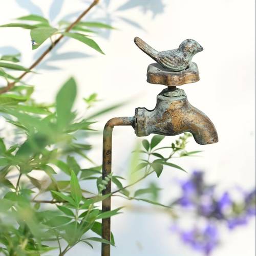 1pc outdoor faucet fountain rustic garden water feature with bird branches wedding yard decoration standing tap for flower pot irrigation no required