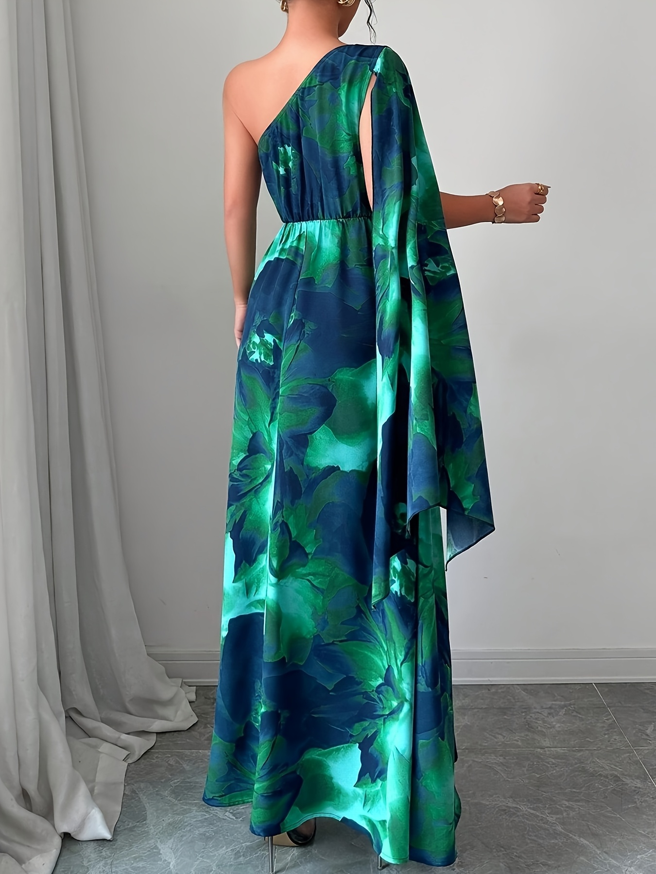 womens elegant single shoulder tropical floral print maxi - Temu United  Arab Emirates