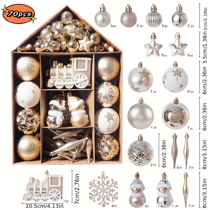 TEMU Christmas 70 Christmas Special-shaped Christmas Electroplating Christmas Tree Hanging Decorations Christmas Ball Set