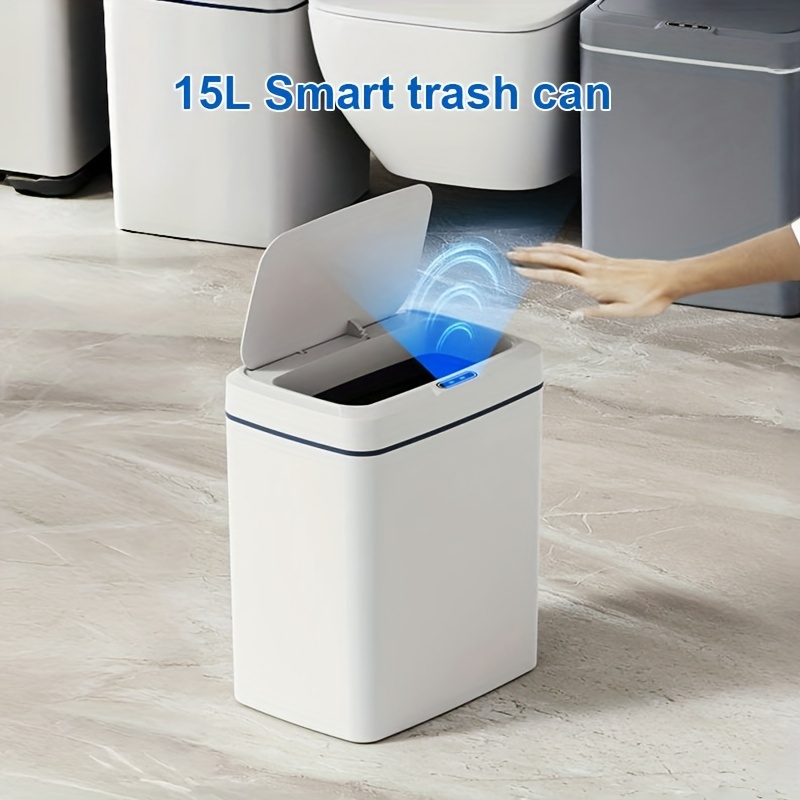 

15l Rectangle Motion-sensor Kitchen Trash Can With Quiet Close Lid, Plastic Garbage Bin For Office/bathroom – No Battery Included (requires 2 Aa Batteries)