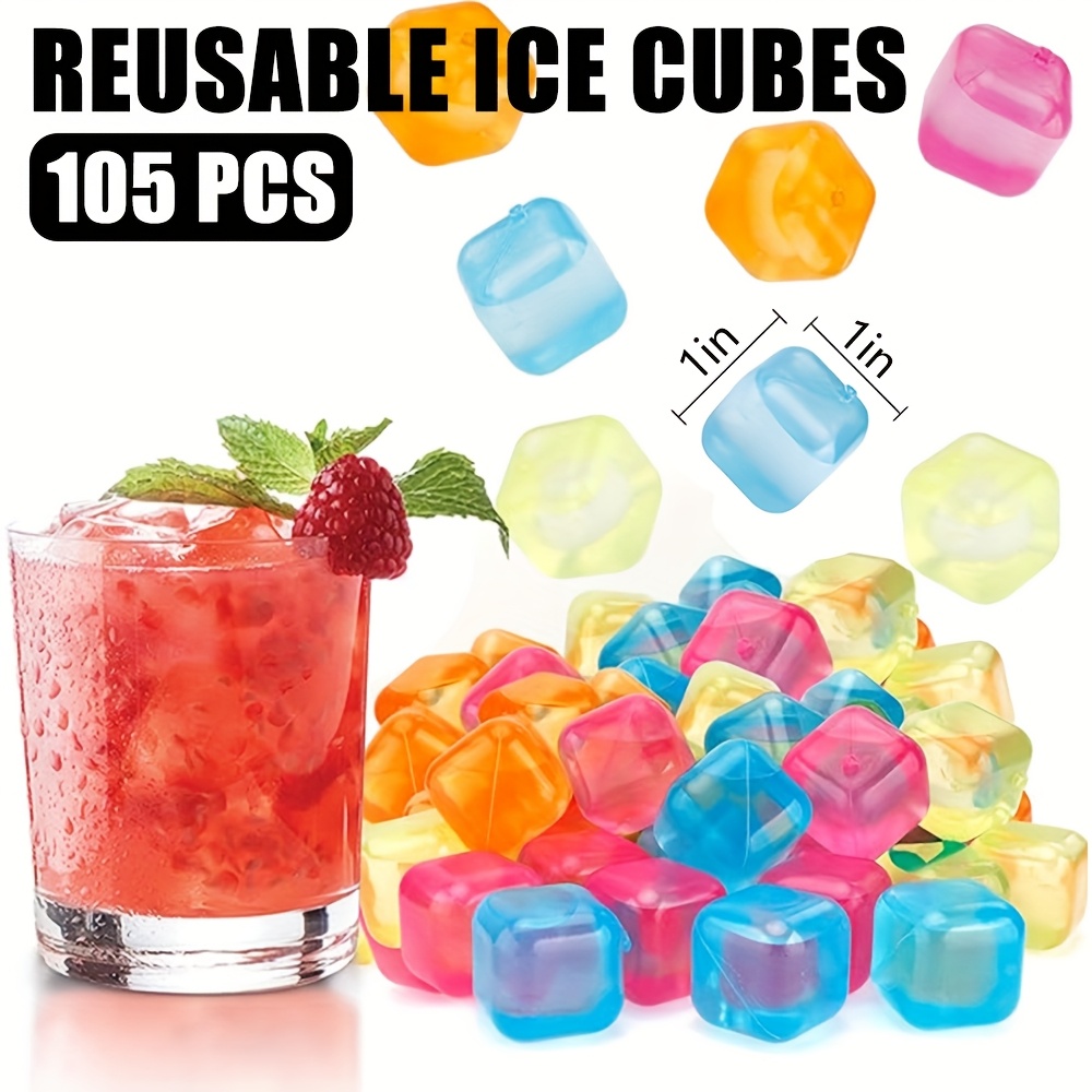 TEMU 105pcs Reusable Ice Cubes For Drinks, , Easy To Clean Fake Ice Cubes, For Making Cold Drinks, Lunch Bags, Freezer Bags, , Bpa-free