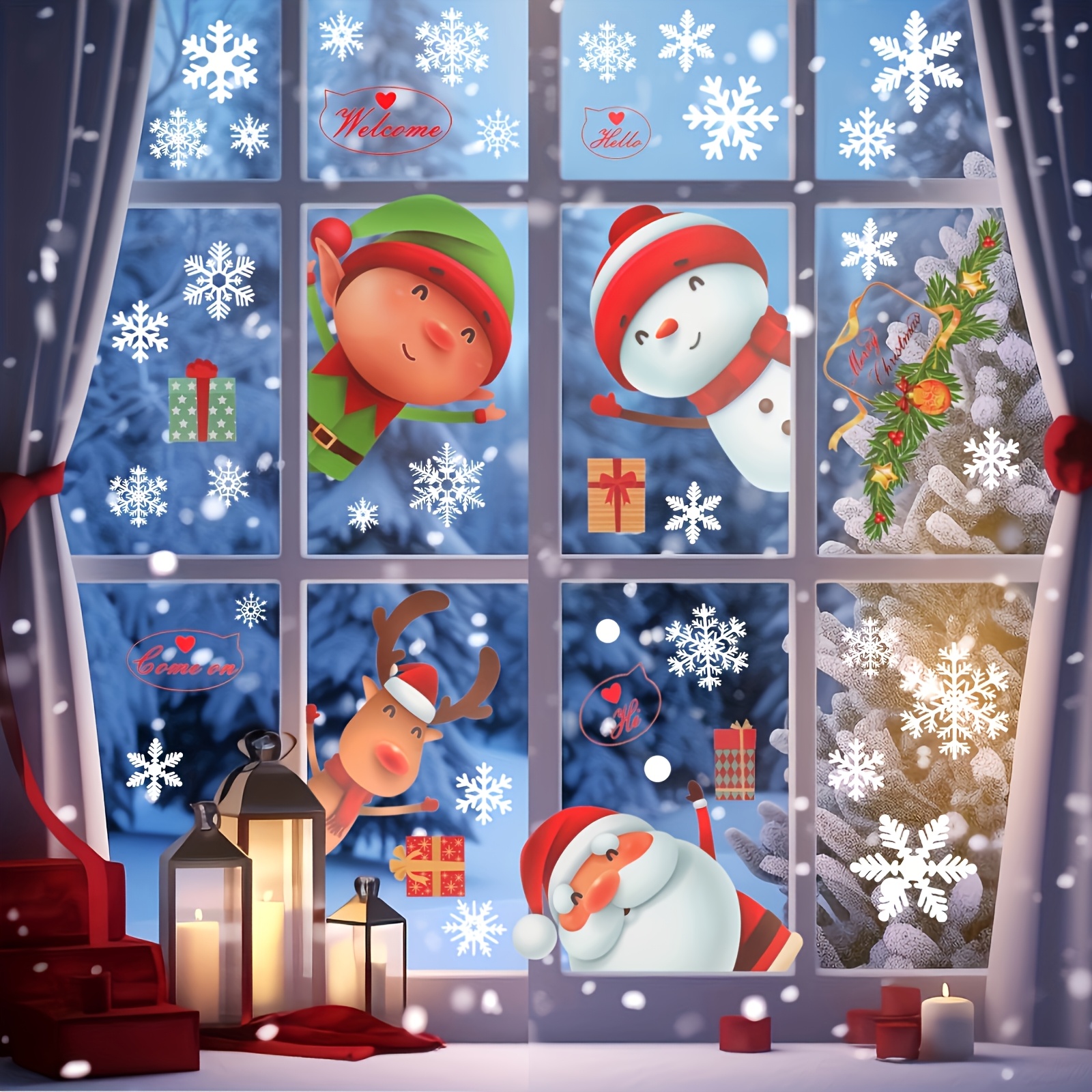 Image of 80pcs, Christmas Window Clings Stickers For Glass, Xmas Decals Decorations, Holiday Decals For Party