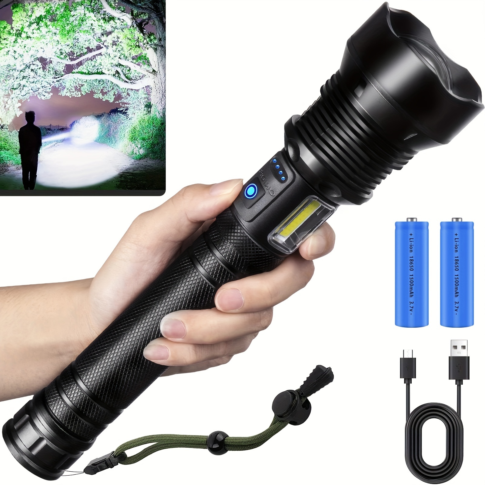 

2024 New P90 Rechargeable High Flashlight - Led With Cob Light, 7 , Handheld Powerful Flashlight For Hunting, Camping, Emergencies