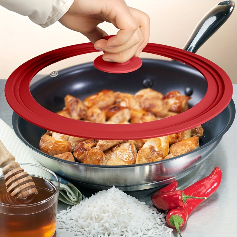 versatile pan lid with heat resistant silicone rim tempered glass fits pots skillets cast iron more dishwasher safe kitchen accessory details 0