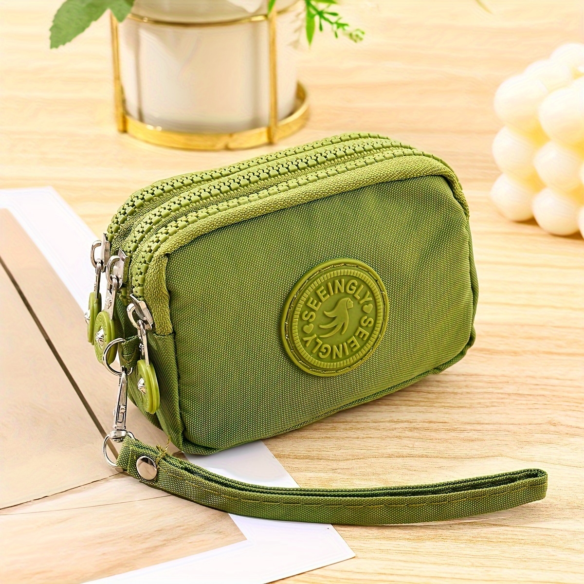 TEMU [customer Favorite] Chic Vintage-style Nylon Coin Purse With 3 Zippers - Waterproof Mini Wallet & Card Holder For Women,