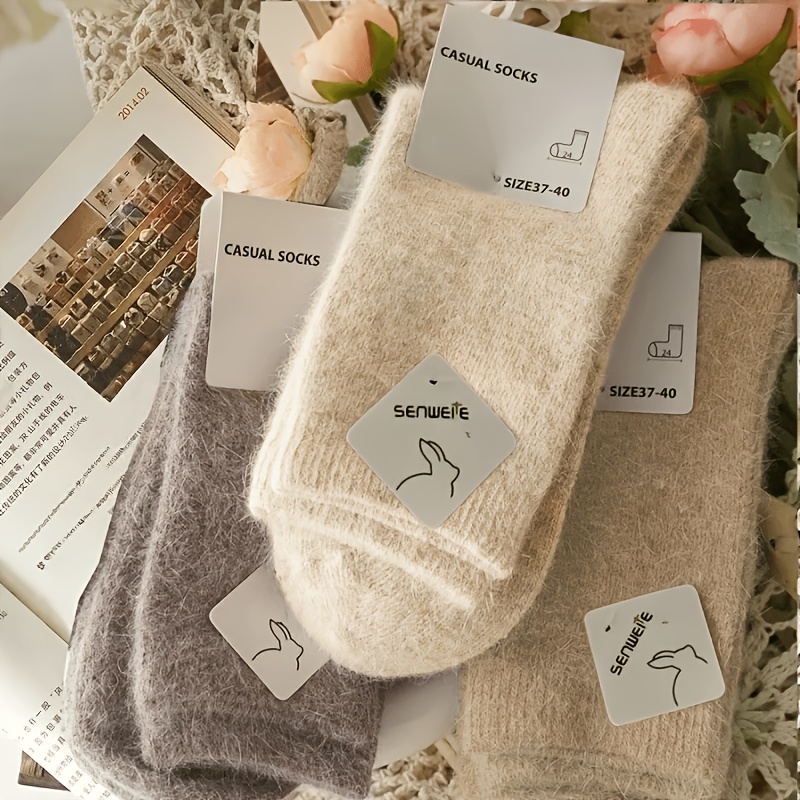 Image of 3-pair Autumn/winter Women's Socks, Mid-calf Women's Socks, Thickened And Warm For Autumn/winter, Solid Color , Versatile For Commuting! Soft And Cold-proof Autumn/winter Socks!