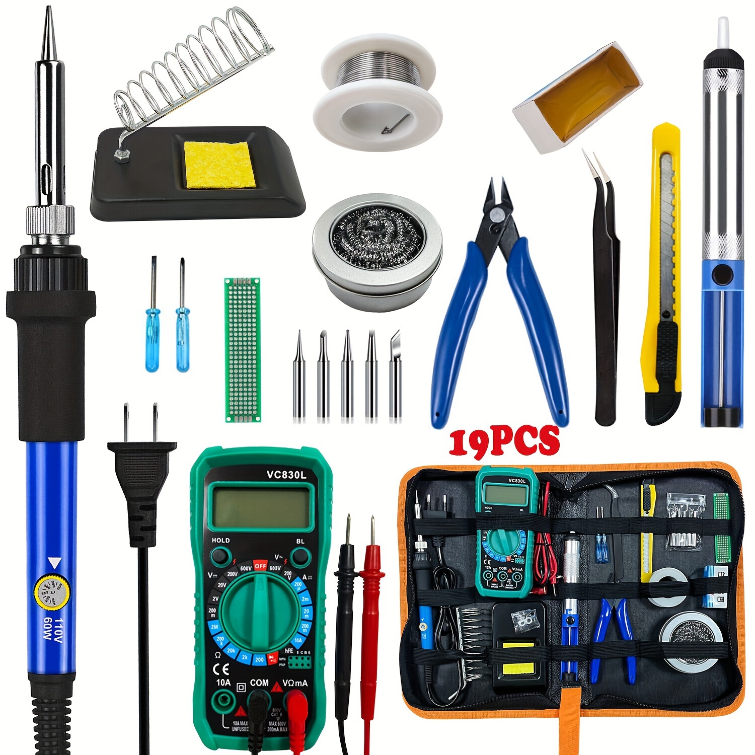 

60w Soldering Iron Kit Welding Tool Solder Wire Desoldering Pump Cleaner Set