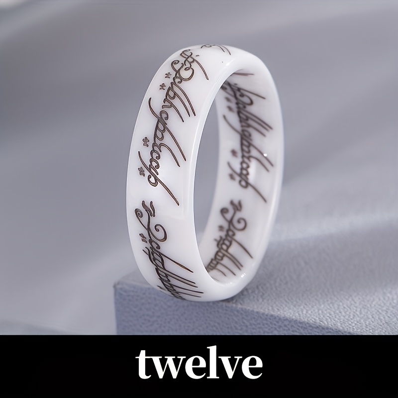 Runic Script Gothic Ceramic Men's Ring for Casual Attire