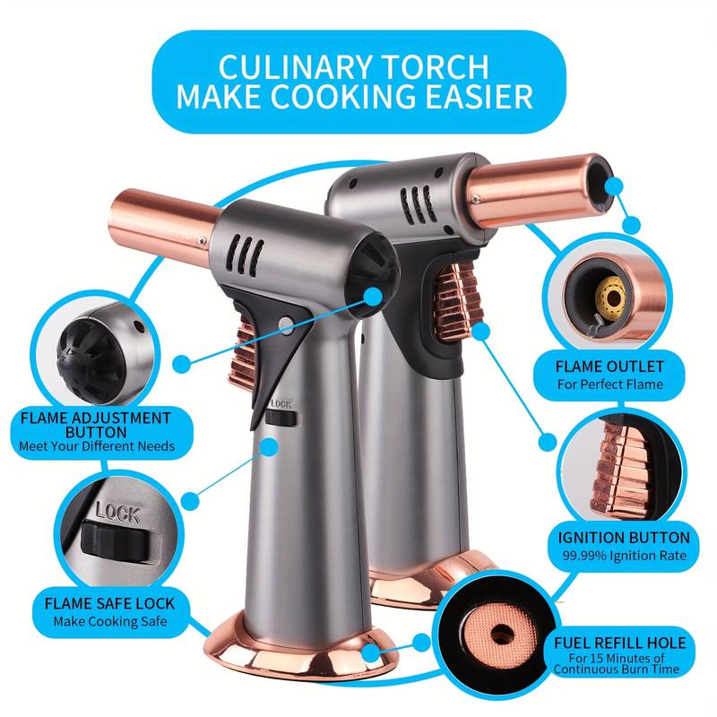 Brûleur à Souffler Butane Rétro En Cuivre - Flamme Réglable Jusqu'à 1300°C, Pour Cuisine Et Brasage Léger