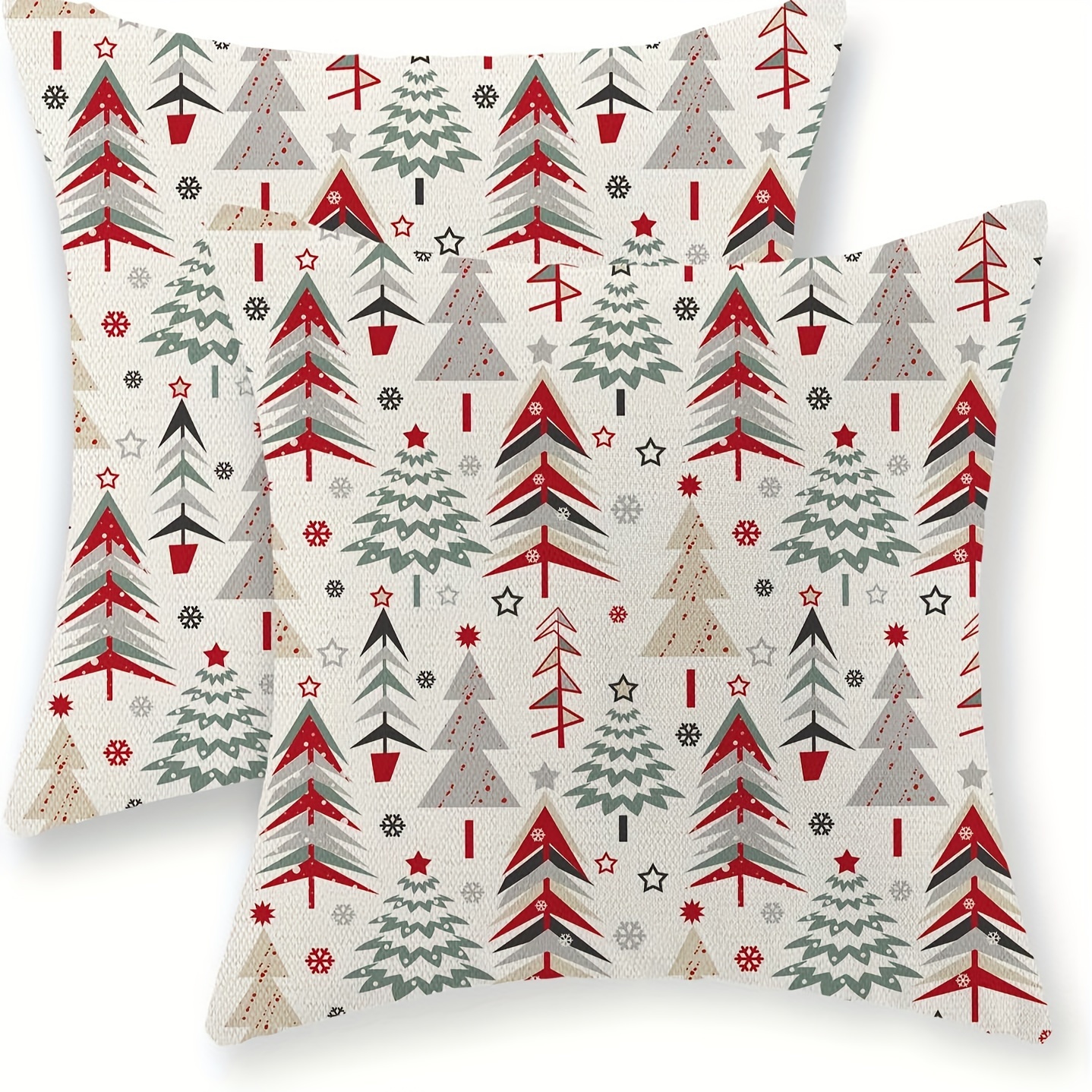 

Geometric Christmas Tree Pillow Covers - 2pcs Cushion Cases For Holiday & Winter Decor, Zip Closure, Machine Washable - Fits 16x16, 18x18, 20x20 Inch Throw Pillows (cases Only), Christmas Decor