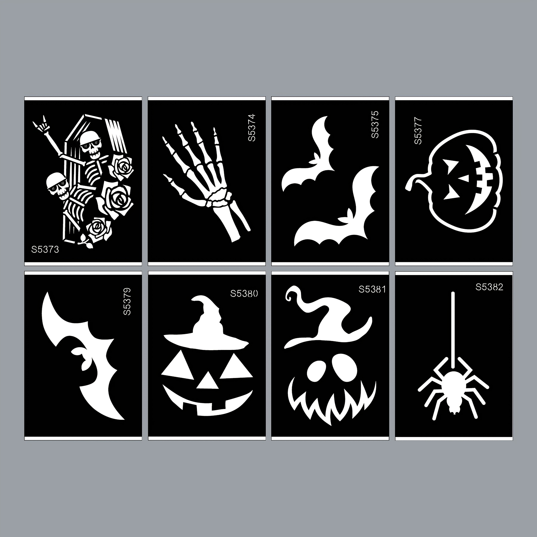 TEMU 8pcs Classic Hollow Tattoo Templates, Retro Coffin Bat Pumpkin Patterns, Dark Makeup Body Painting; Suitable For Halloween, Body Painting,
