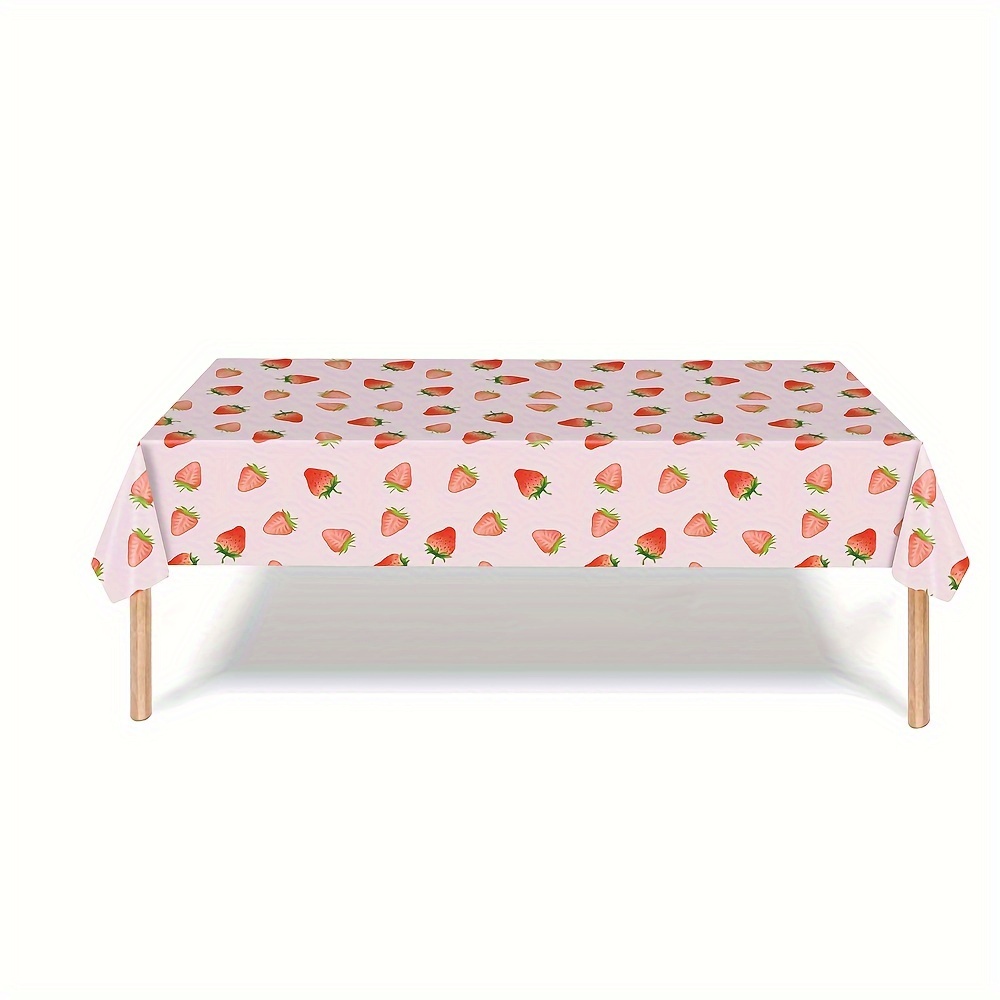 

Strawberry Pattern Plastic Tablecloth, 1pc - Universal Spring/summer Birthday Party Decorations, Berry-themed Table Cover For Kids' Parties, Disposable Rectangular Tablecloth