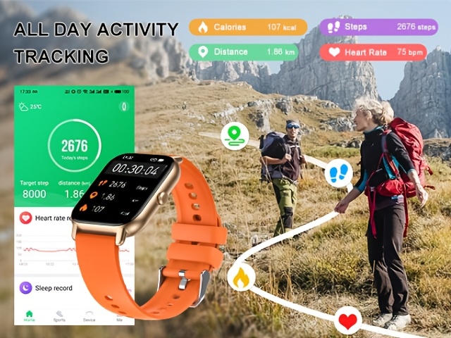Montre Connectée P66 (Appels Entrants/Sortants), Traqueur d'Activité Fitness pour Femmes et Hommes, Montre Intelligente avec Modes Sport Multiples, Compatible Smartphones Android/iOS