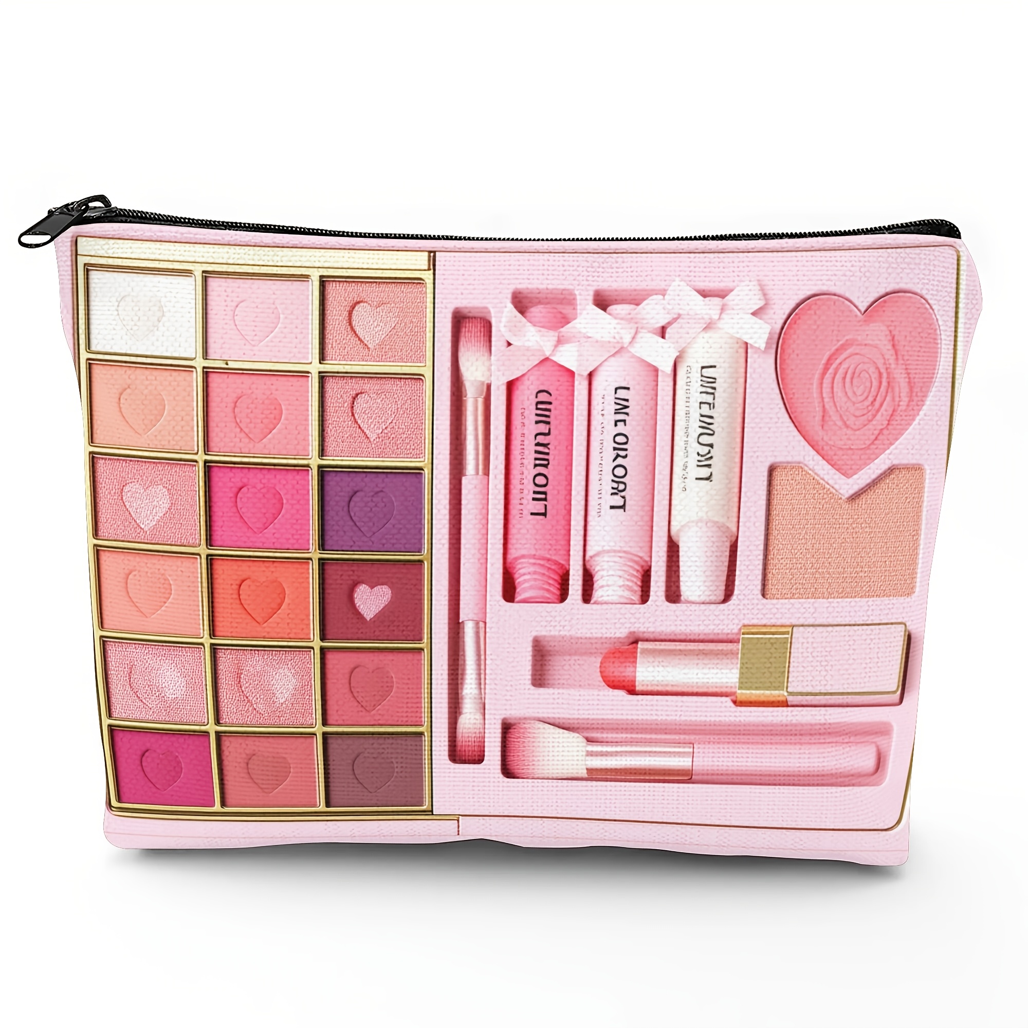 TEMU Pochette de Cosmétique tendance avec motif cœur rose vif imprimé en 2D, idéale pour sacs à main, bagages, voyages courts ou usage . Style plat