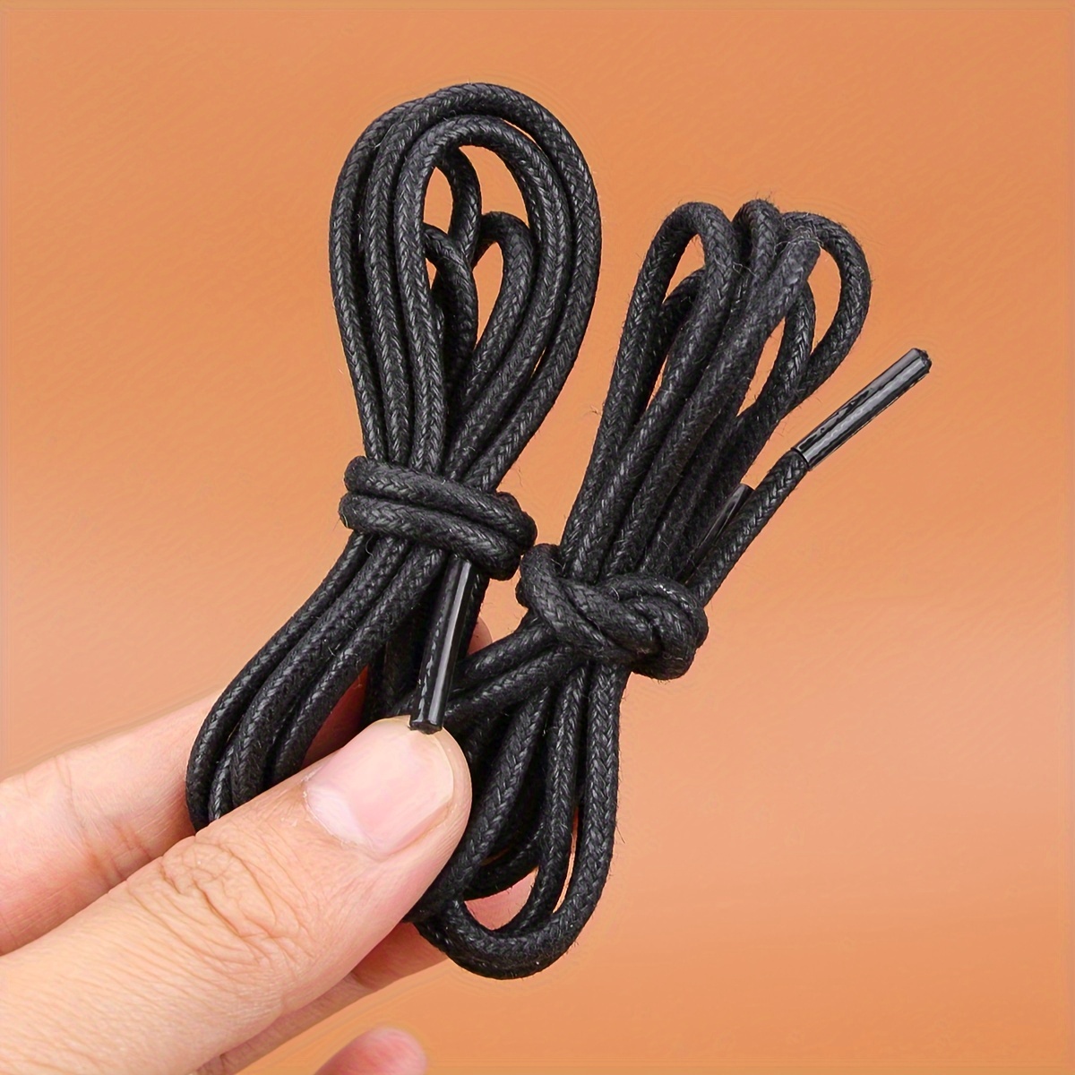 2pcs Black Round Waxed Shoelaces, Suitable For Leather Shoes, Ankle Boots, Women's And Men's