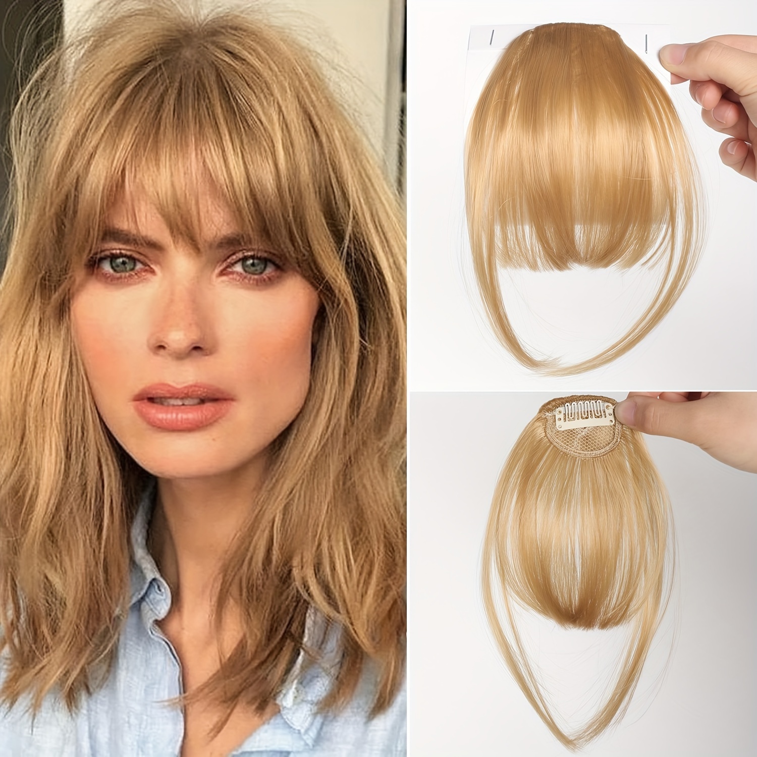 womens synthetic straight hair clip in air bangs light invisible hairpiece with   heat resistant wig accessory   and suitable for   collection details 4