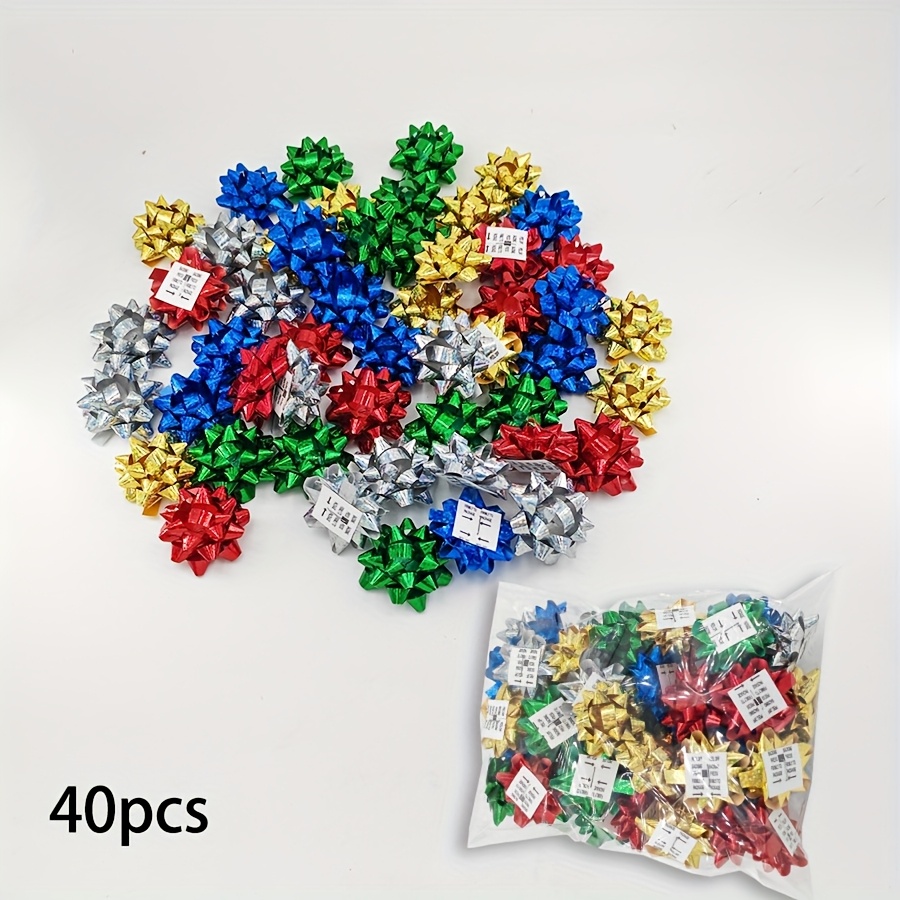 TEMU 40 Pezzi Mini Fiocchi a Stella Natalizia Metallici - Laser - 3.5Cm - Multicolore Autoadesivi per Albero di Natale, Decorazioni per la Casa,