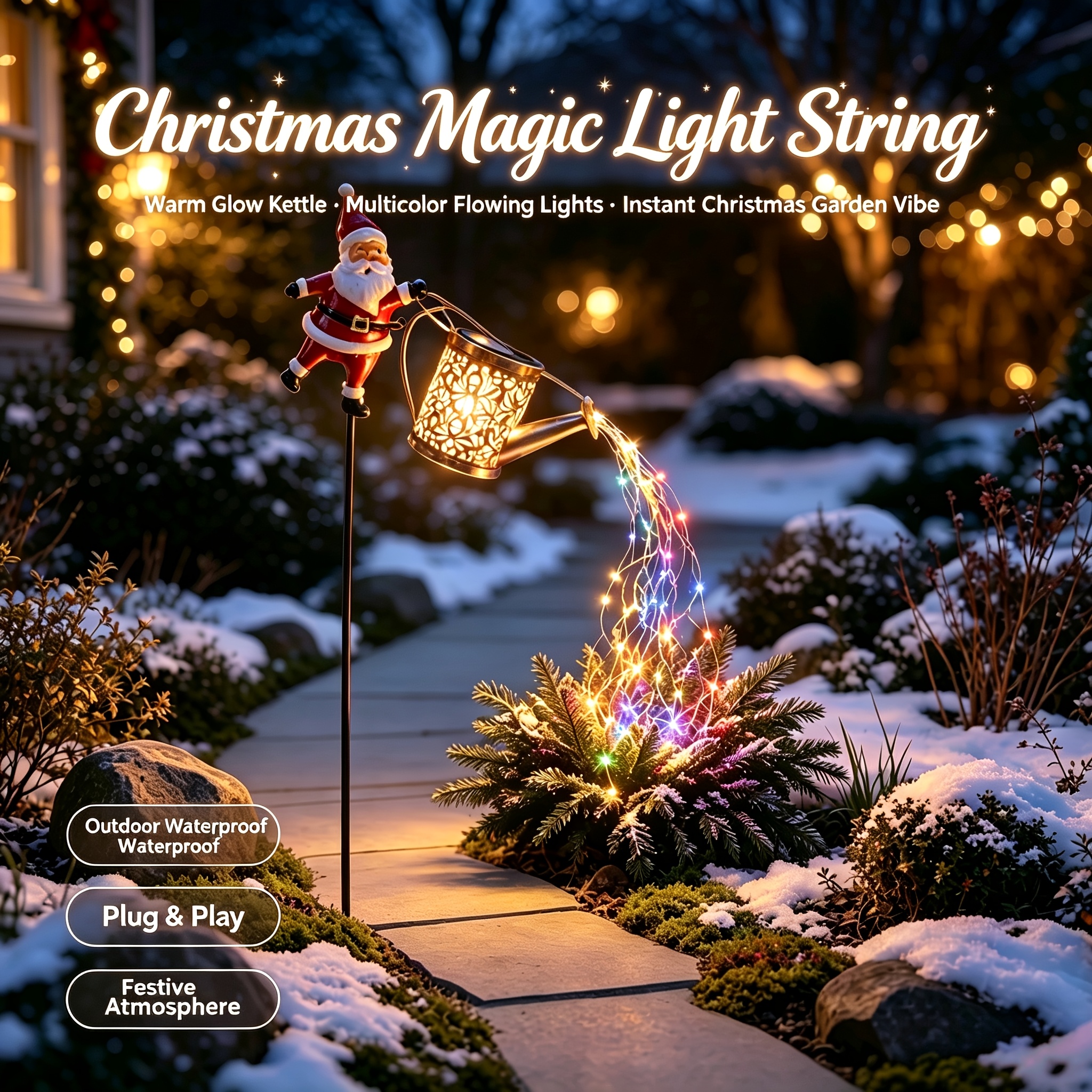TEMU Solar Santa Watering Can Garden Stake Light, Color Changing Twinkling Led Outdoor Christmas Decoration, Yard Ornament, Ip44, Wireless & , Ideal