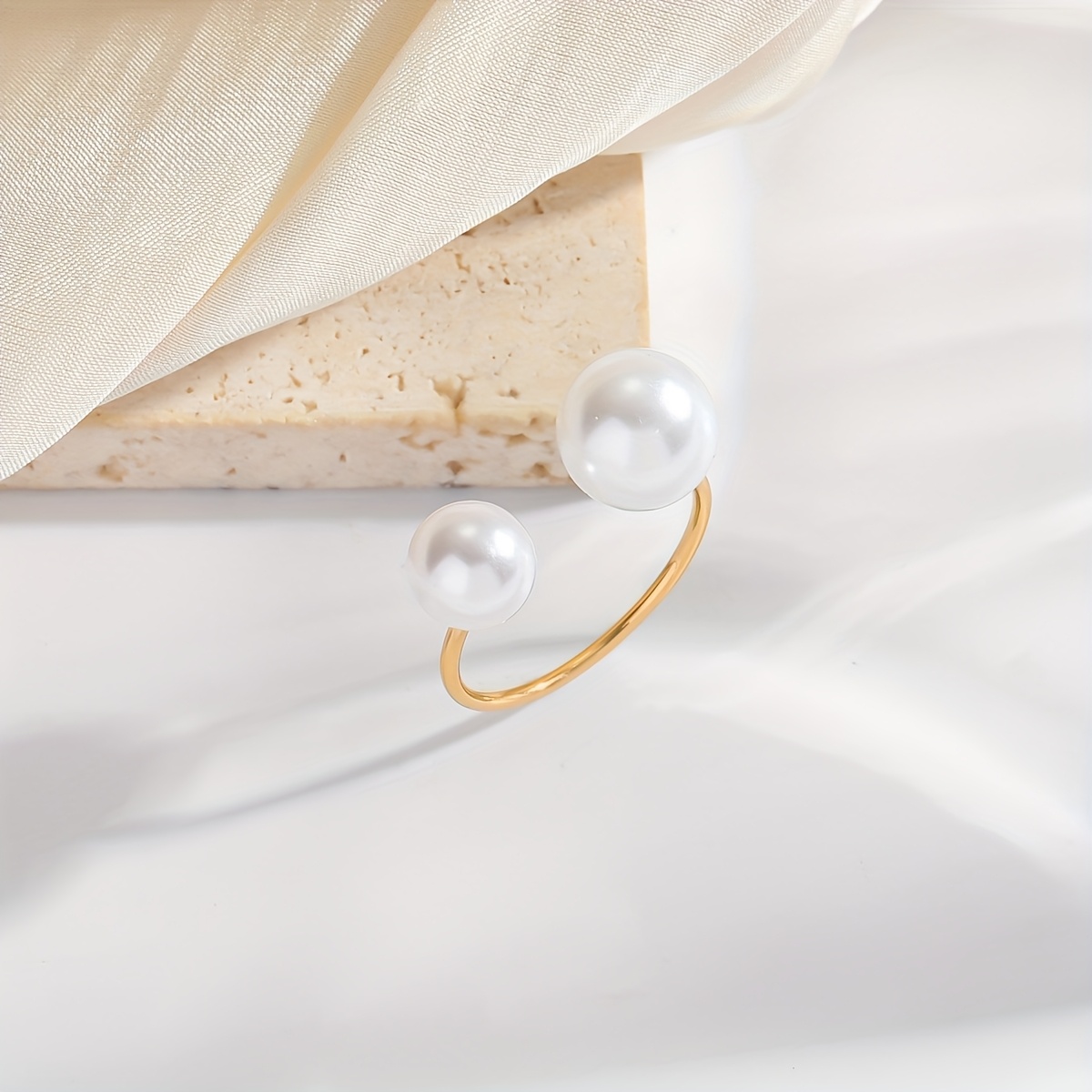 Adjustable U-Shaped Double Pearl Ring Style