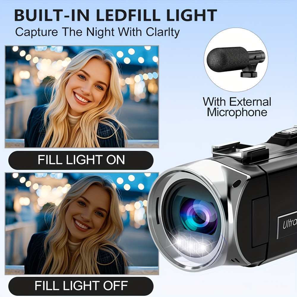 videocamera 4k hd con microfono esterno, fotocamera digitale registratrice 4k 48mp da 3 pollici con rotazione a 270 e zoom digitale 18x, con scheda sd da 32gb Dettagli dell'articolo 3
