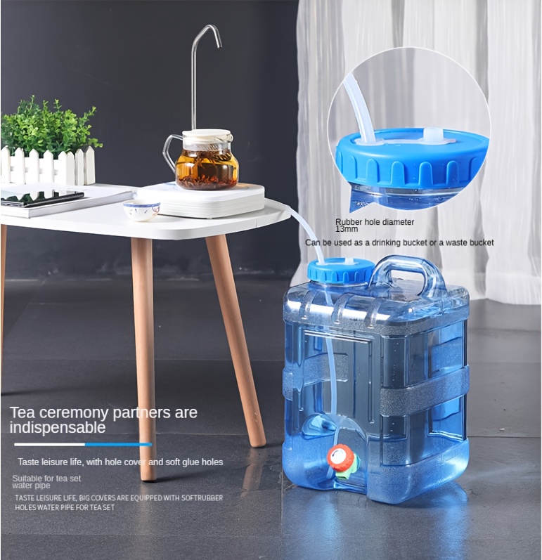 1pc portable water container with faucet 5l 1 32 gallon blue plastic water dispenser for pure drinking water suitable for home car travel and camping details 0