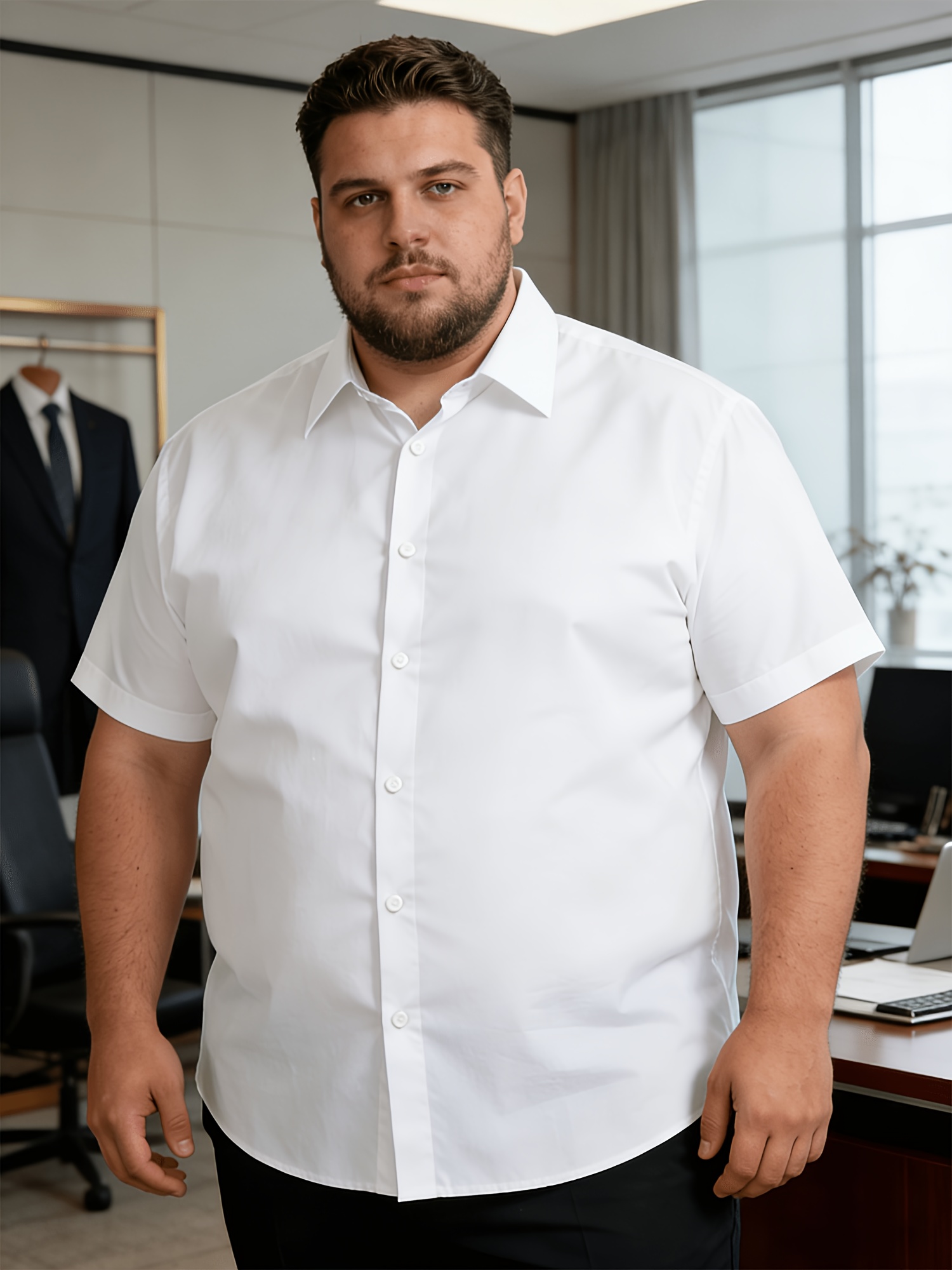   mens plus size short sleeve lapel button front shirts oversized button collar button up collar button front closure breathable loose   layer suitable for   layering spring summer solid color shirts plus size