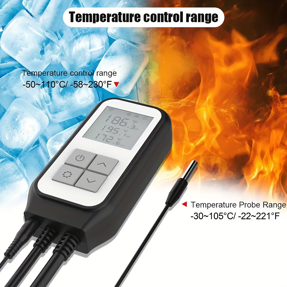 Regolatore di temperatura e termostato con Wi-Fi e spina europea da 230 V, dotato di presa digitale controllabile tramite app, con sonda termica, ideale per incubatrici, birrificazione, serre, terrari
