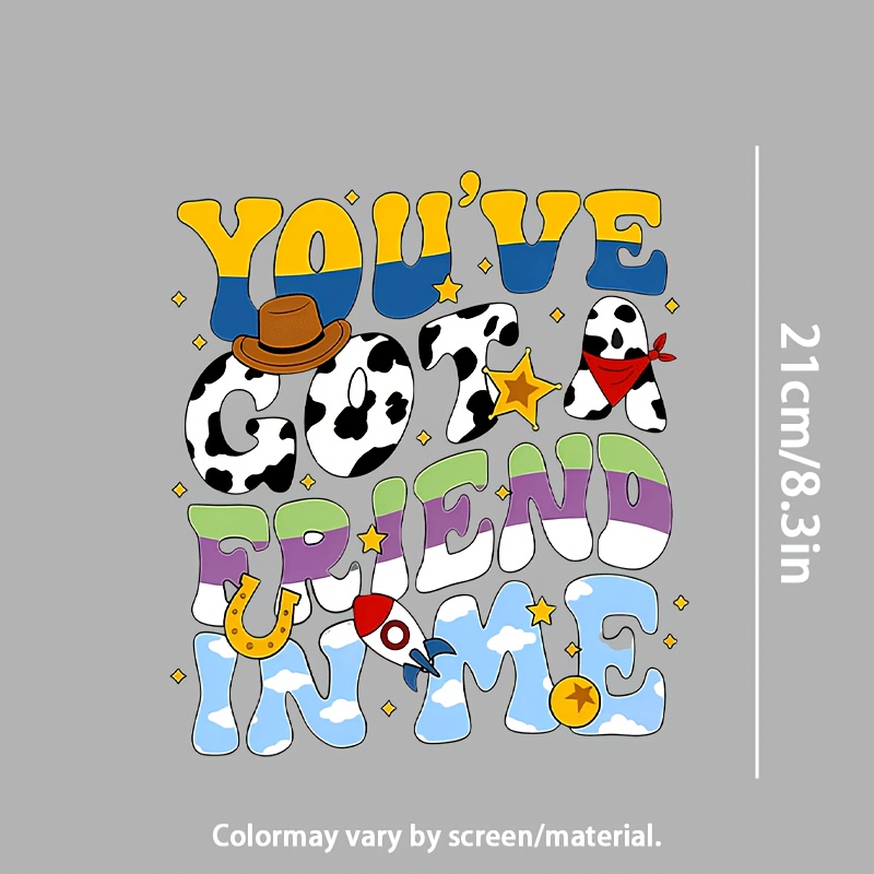 TEMU Iron On Transfers For Clothing, Heat Transfer Sticker, For T-shirts, For Backpacks, For Jeans, Western Style, You've Got A Friend Text With