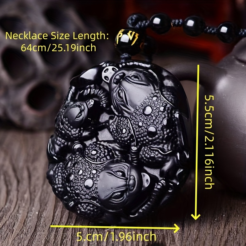 Exquisite Hand-Carved Obsidian Toad Pendant Necklace