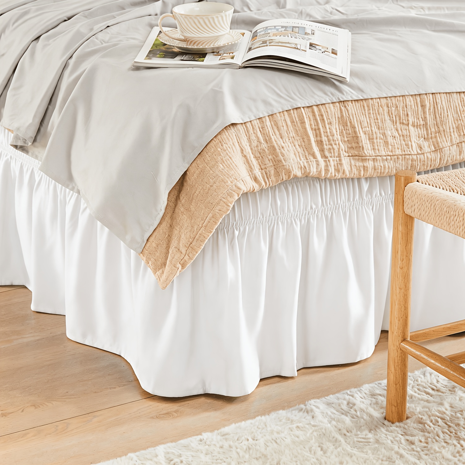 TEMU Gonna a sacca per letto con volant avvolgenti antipolvere - e di lunga con doppie cinghie elastiche - realizzata per di dimensioni con caduta di